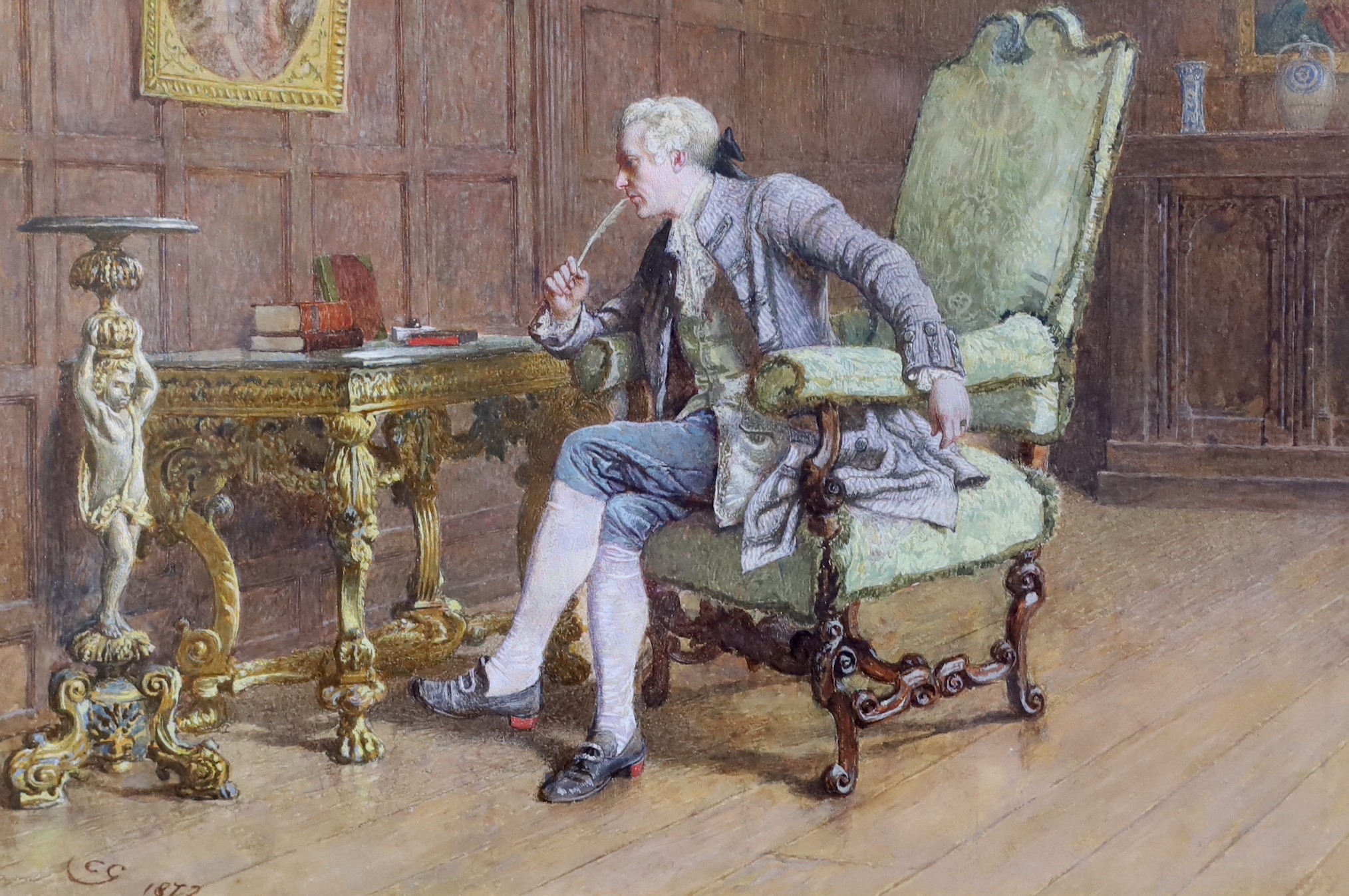 Charles Green R.I. (1840–1898), 'The Letter Writer', watercolour, 16 x 24cm